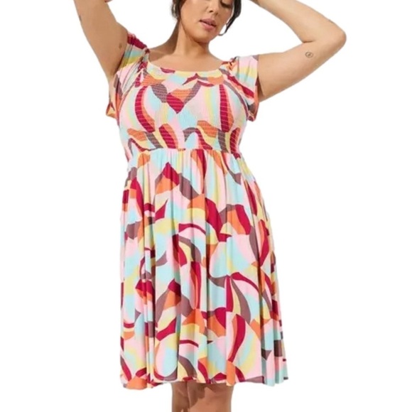 torrid Dresses & Skirts - Torrid Super Soft Off-Shoulder Smocked Multicolour Dress 1X